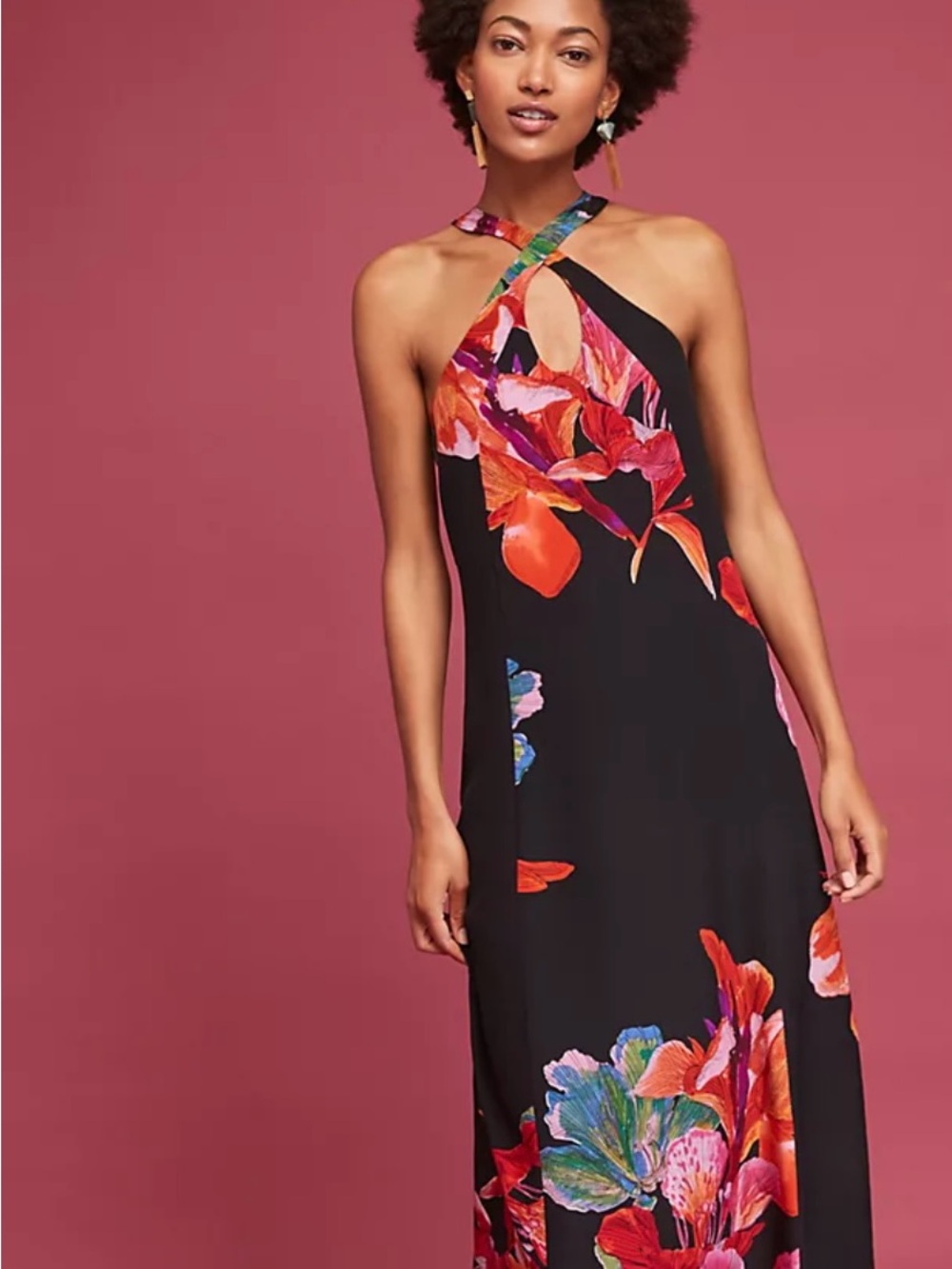 Anthropologie Maeve medium silk keyhole dress maxi floral